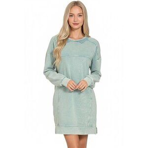 Zenana French Terry Acid Washed Dress with Pockets